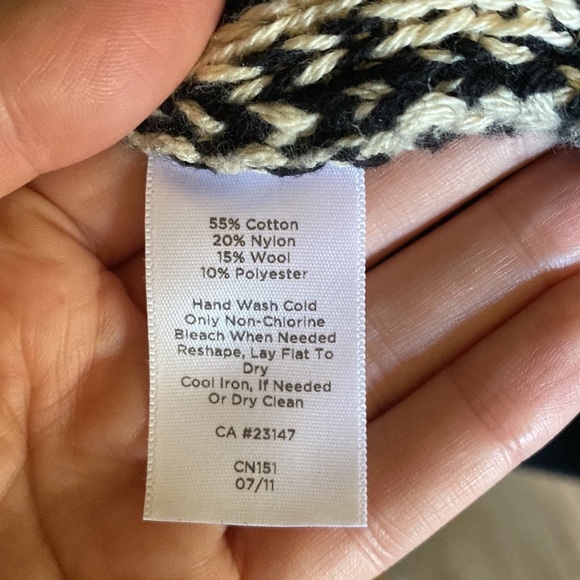 Talbots chunky knit open front black/cream boho print cardigan. Wool blend. Sz M - Picture 4 of 8